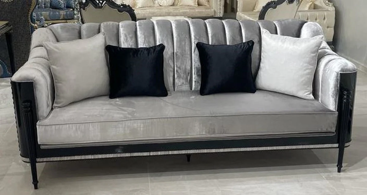 Luxus Barock Wohnzimmer Sofa Grau / Schwarz - Handgefertigtes Barockstil Sofa - Luxus Wohnzimmer Möbel im Barockstil - Barock Möbel - Edel & Prunkvoll