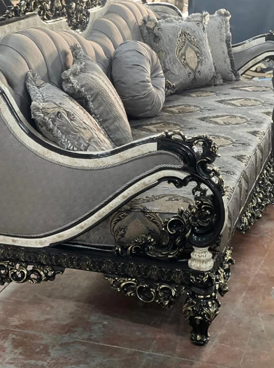Luxus Barock Wohnzimmer Set Silber / Weiß / Schwarz / Gold - 2 Barock Sofas & 2 Barock Sessel & 1 Barock Couchtisch - Luxus Wohnzimmer Möbel im Barockstil - Barock Möbel