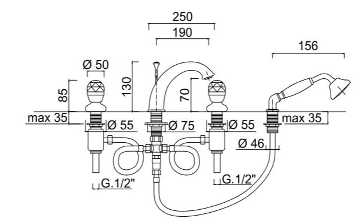 Luxus Badewannen Armaturen Set 4-Loch Kombination Silber - Badezimmer Badewannenarmaturen mit Swarovski Kristallglas