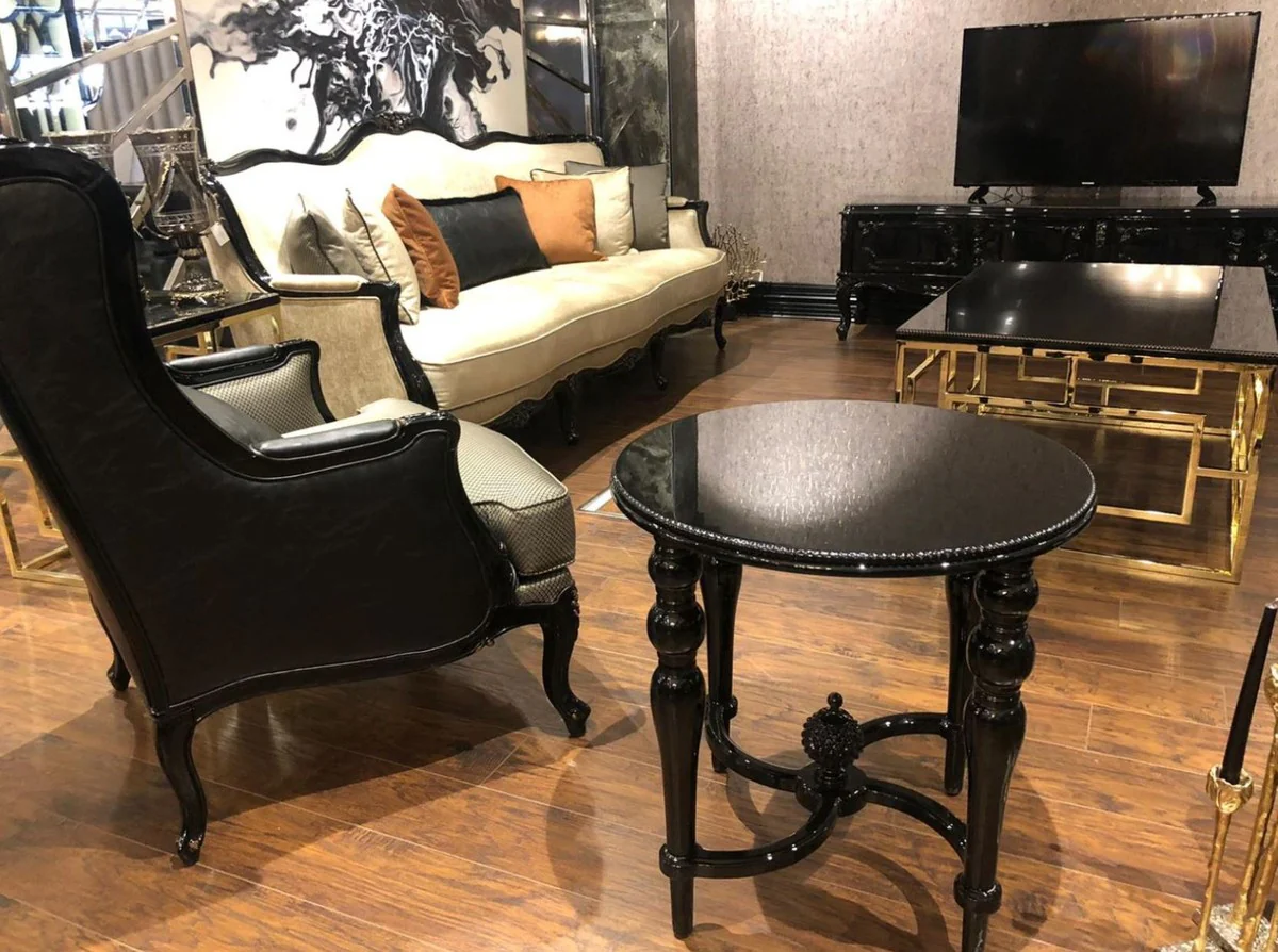 Luxus Barock Beistelltisch Schwarz - Handgefertigter Massivholz Tisch - Barock Wohnzimmer Möbel