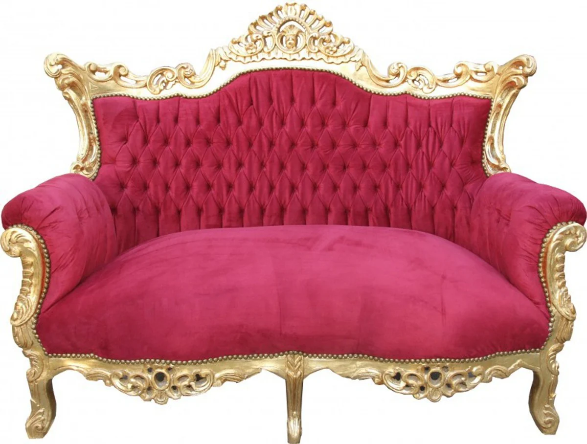 Barock Wohnzimmer Set Master Bordeaux Rot/ Gold - 3er Sofa+2er Sofa + 1 Sessel