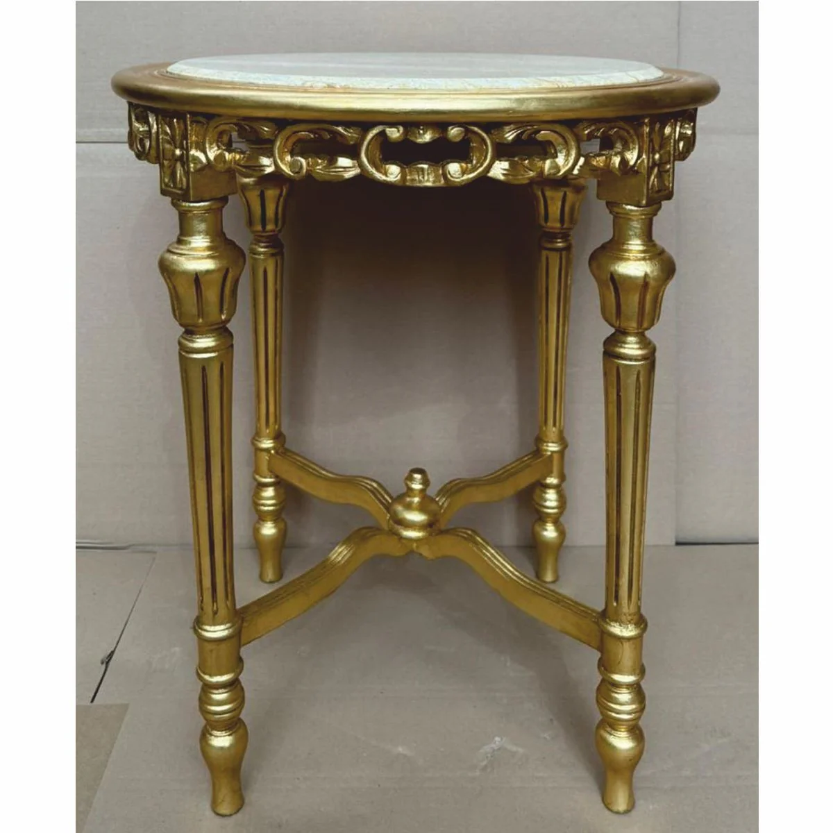Barock Beistelltisch Gold / Grau Ø 60 x H. 72 cm - Barock Möbel