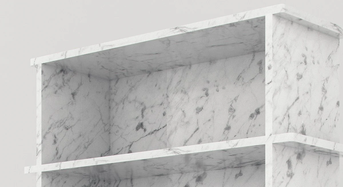 Luxus Marmor Regalschrank Weiß 100 x 32 x H. 140 cm - Carrara Marmor Schrank mit 3 Regalen - Bücherschrank - Wohnzimmerschrank - Büroschrank - Luxus Marmor Möbel