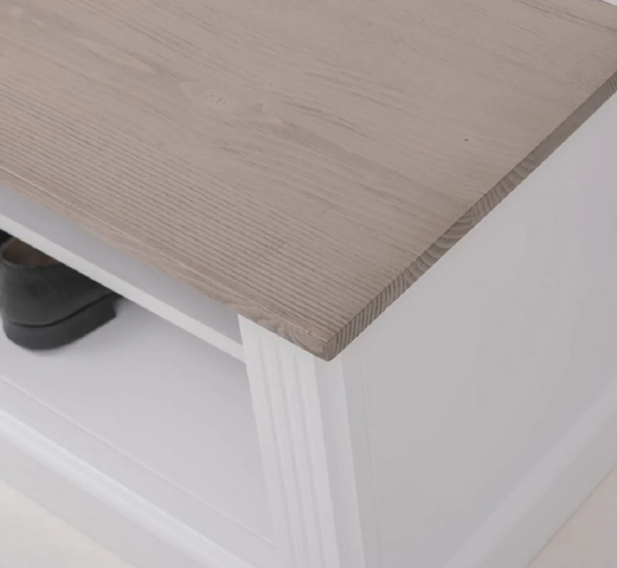 Landhausstil Massivholz Garderobenschrank Weiß / Graubraun 79 x 41 x H. 210 cm - Wand Garderobe - Flur Schrank - Flurmöbel - Garderobenmöbel - Landhausstil Möbel