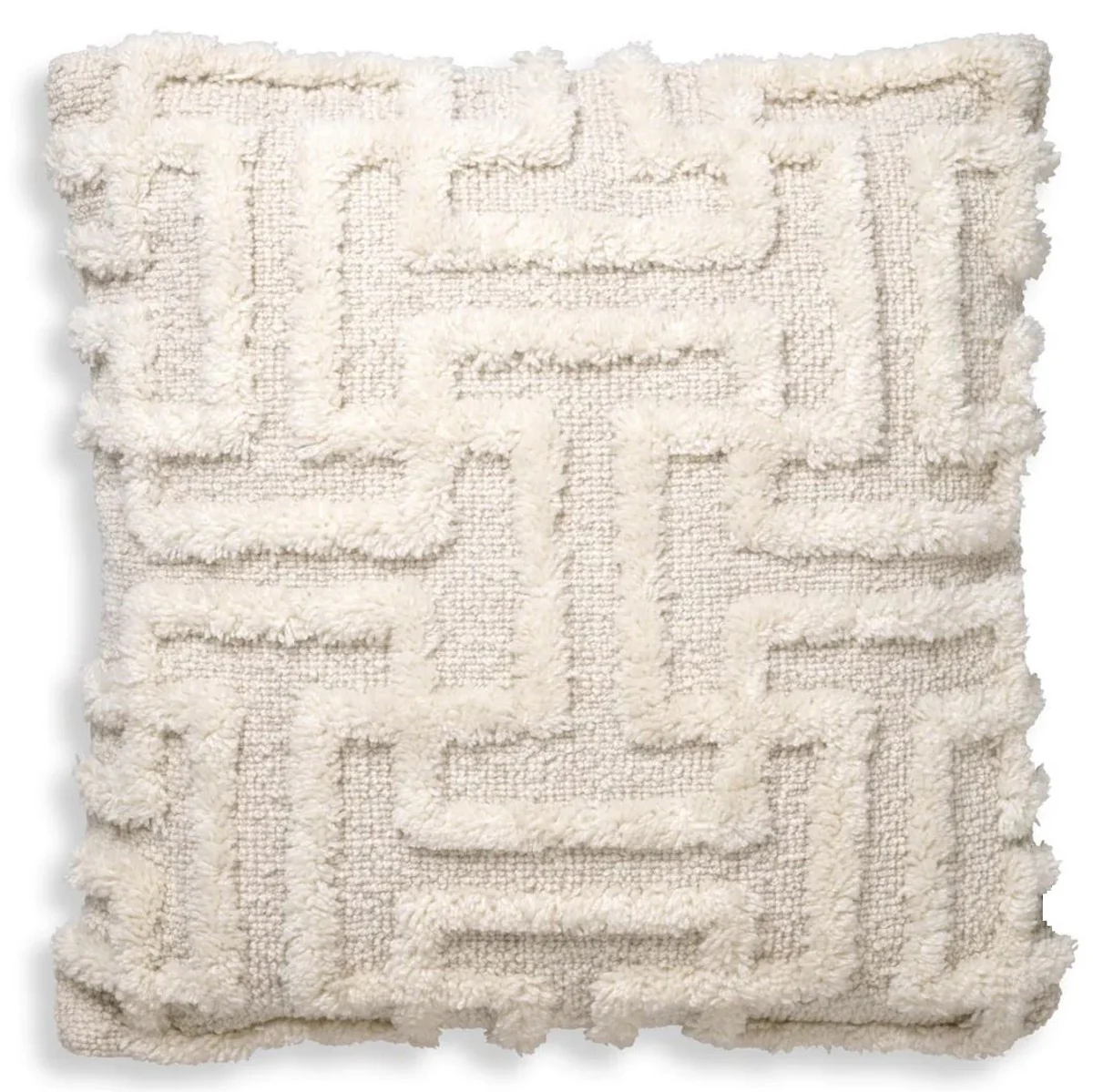 Luxus Kissen Elfenbein 60 x 60 cm - Handgewebtes Deko Woll Kissen - Quadratisches Zierkissen - Wohnzimmer Dekoration - Luxus Deko Accessoires - Luxus Kollektion