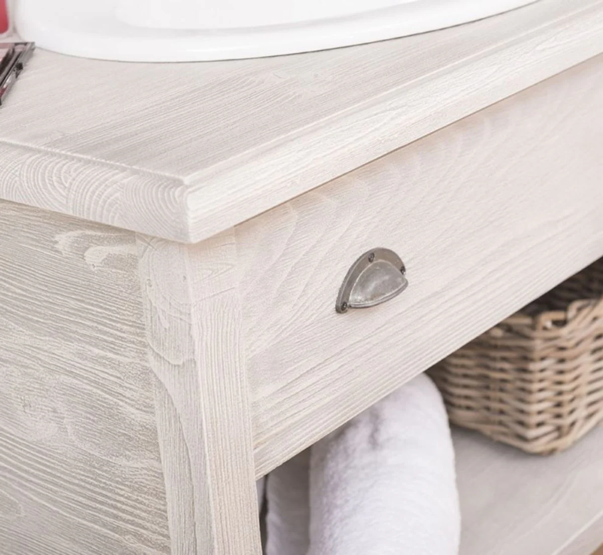 Landhausstil Badezimmer Set Hellgrau - 1 Waschtisch mit Schublade & 1 Wandspiegel - Landhausstil Badezimmer Möbel