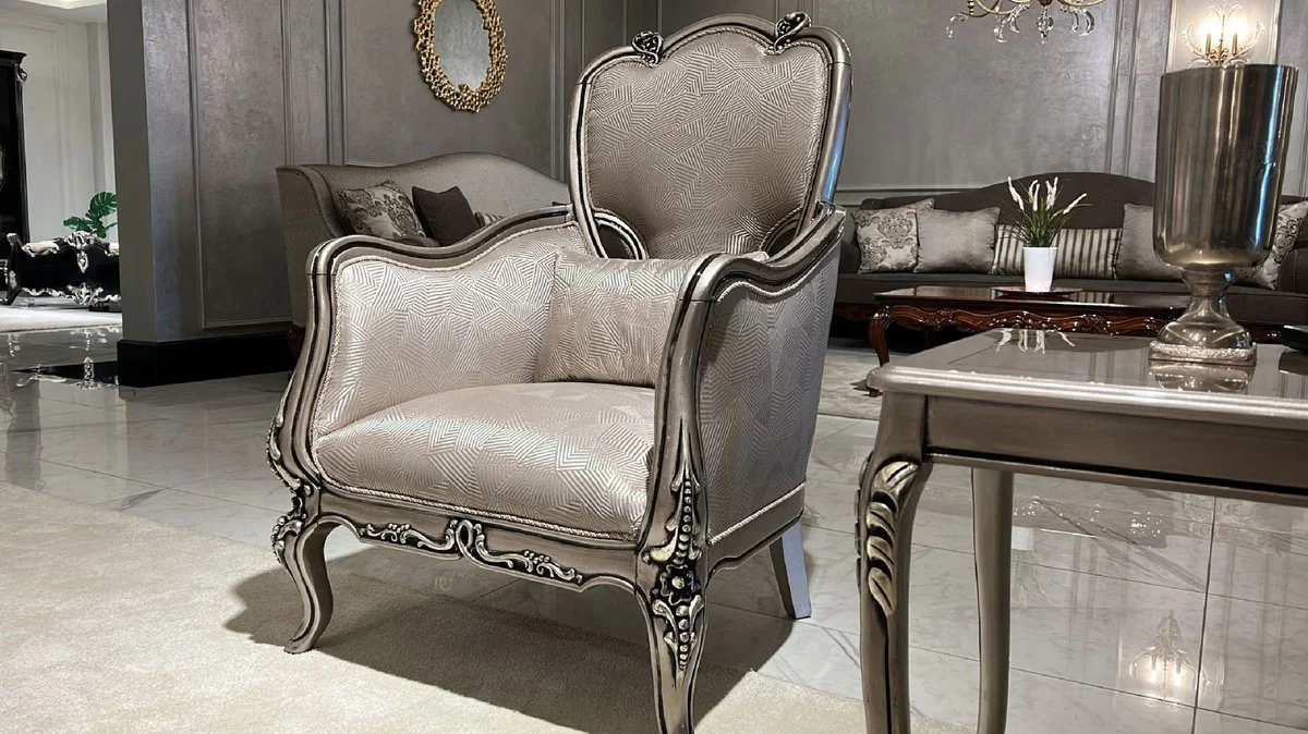 Luxus Barock Beistelltisch Silber - Quadratischer Massivholz Tisch im Barockstil - Luxus Wohnzimmer Möbel im Barockstil - Barock Möbel - Edel & Prunkvoll