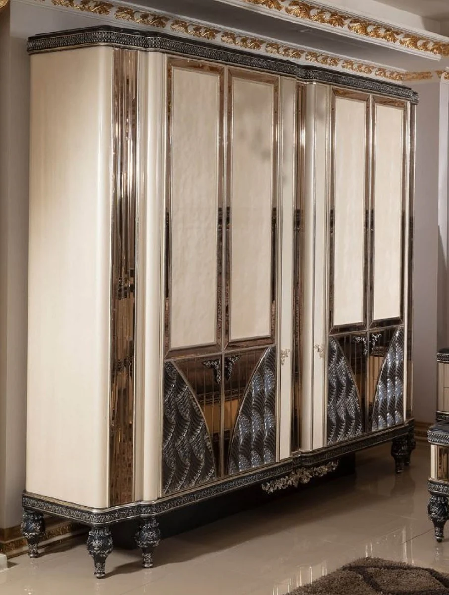 Luxus Barock Schlafzimmerschrank Beige / Schwarz / Gold - Prunkvoller Massivholz Kleiderschrank im Barockstil - Barock Schlafzimmer & Hotel Möbel - Edel & Prunkvoll