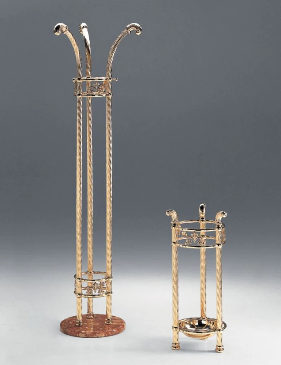 Luxus Garderobenständer Messing / Braun Ø 46 x H. 163 cm - Messing Kleiderständer mit Marmorsockel - Luxus Möbel - Garderoben Möbel - Hotel Möbel - Luxus Qualität - Made in Italy