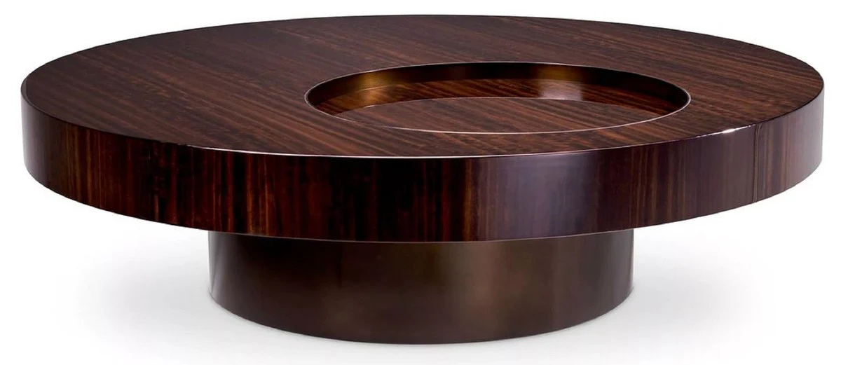Luxus Couchtisch Dunkelbraun Hochglanz / Bronze Ø 110 x H. 30,5 cm - Runder Wohnzimmertisch - Wohnzimmer Möbel - Massivholz Möbel - Luxus Möbel - Luxus Einrichtung