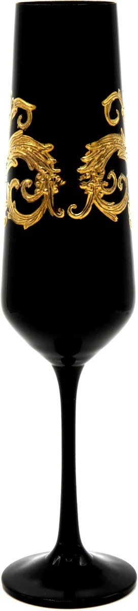 Pompöös by Luxus Champagner Glas Set Schwarz / Gold Ø 6 x H. 25 cm - Gläser mit 24 Karat Vergoldung - Pompööse Gläser designed by Harald Glööckler