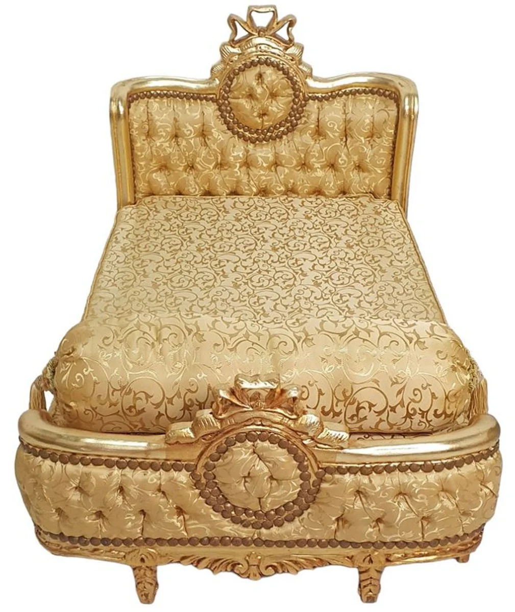 Barock Hundebett Gold Muster / Antik Gold - Handgefertigtes Antik Stil Hundebett - Prunkvolle Hunde Möbel im Barockstil - Antik Stil Tiermöbel - Barock Tiermöbel