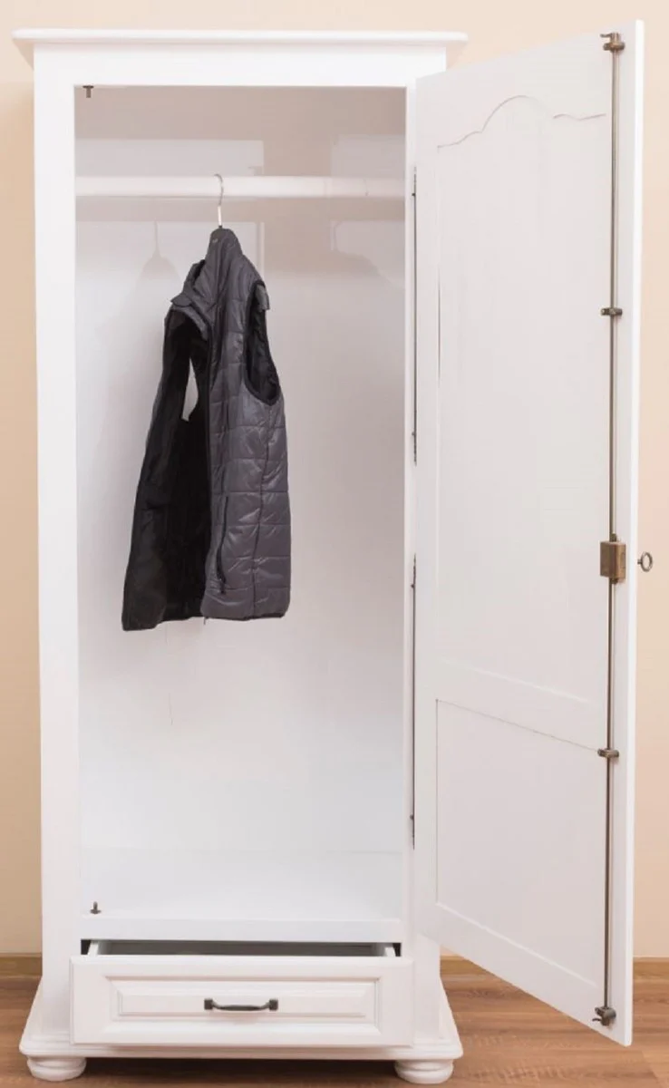 Landhausstil Schlafzimmerschrank / Kleiderschrank mit Tür und Schublade Weiß 79,5 x 54 x H. 186 cm - Schlafzimmermöbel