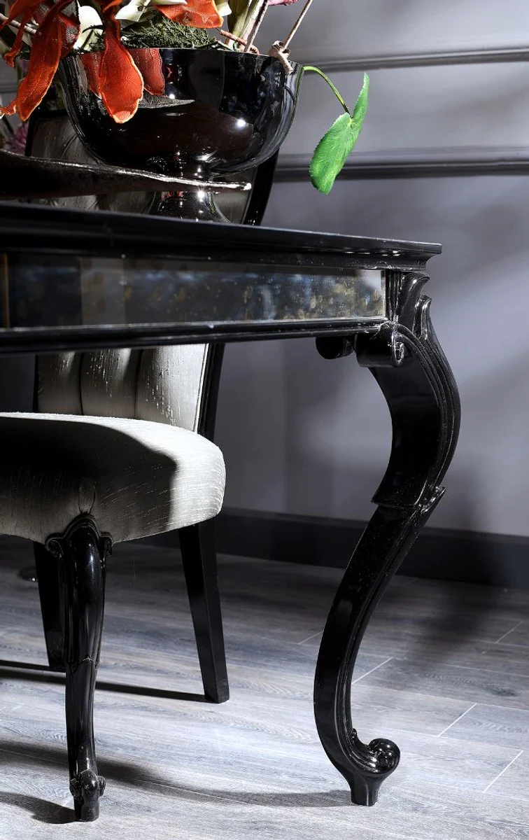 Luxus Barock Esszimmer Set Silber / Grau / Schwarz - 1 Esstisch & 6 Esszimmerstühle - Esszimmermöbel im Barockstil - Luxus Qualität - Made in Italy