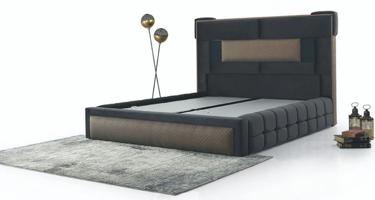 Luxus Doppelbett Grau / Braun - Modernes Massivholz Bett - Moderne Schlafzimmer & Hotel Möbel - Luxus Kollektion