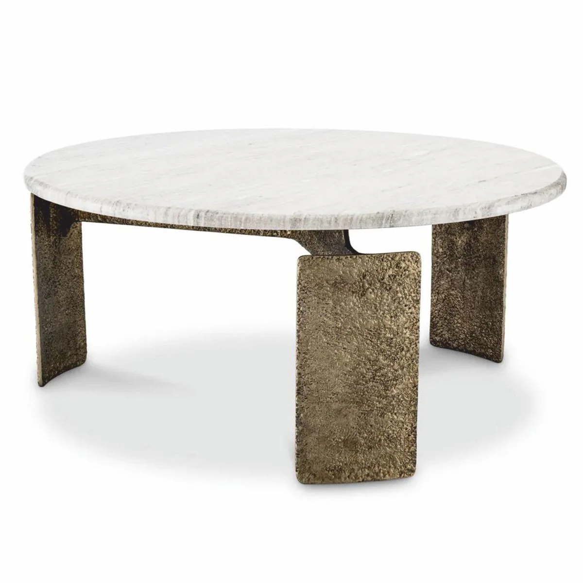 Luxus Couchtisch mit Marmorplatte Antik Messing / Beige Ø 100 cm