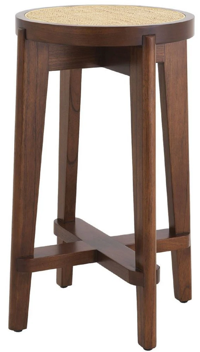 Luxus Barhocker Braun / Naturfarben Ø 44 x H. 67 cm - Runder Massivholz Barstuhl - Bar Möbel