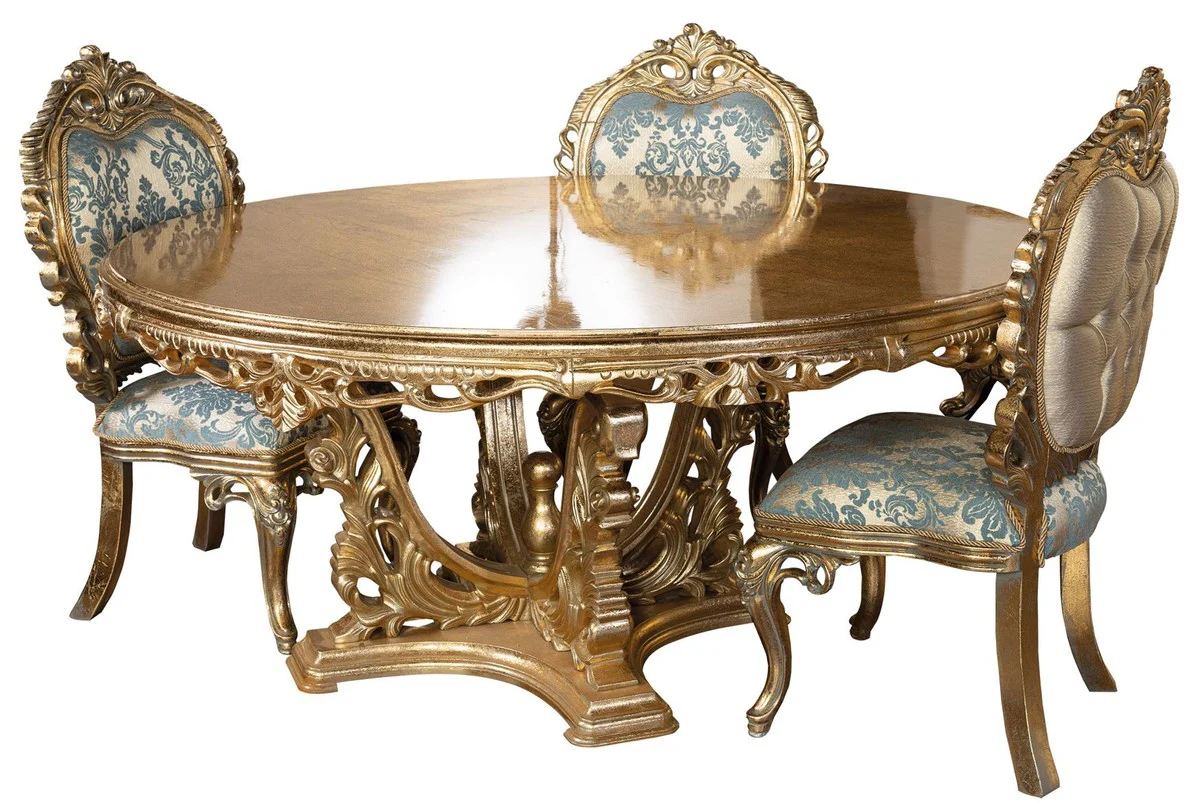 Luxus Barock Esszimmer Stuhl 8er Set Türkis / Gold - Prunkvolle Barockstil Küchen Stühle - Luxus Esszimmer Möbel im Barockstil - Barock Esszimmer Möbel - Barockstil Möbel