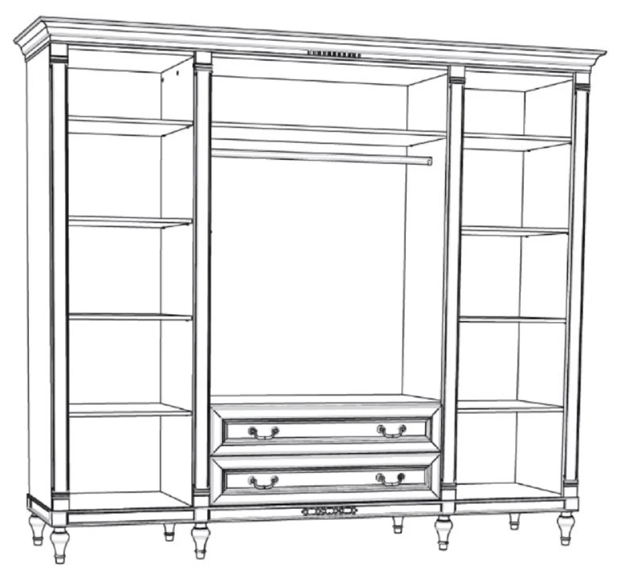 Luxus Jugendstil Schlafzimmerschrank Cremefarben 238 x 64,7 x H. 210,6 cm - Massivholz Kleiderschrank mit 4 Türen und 2 Schubladen - Barock & Jugendstil Schlafzimmer Möbel