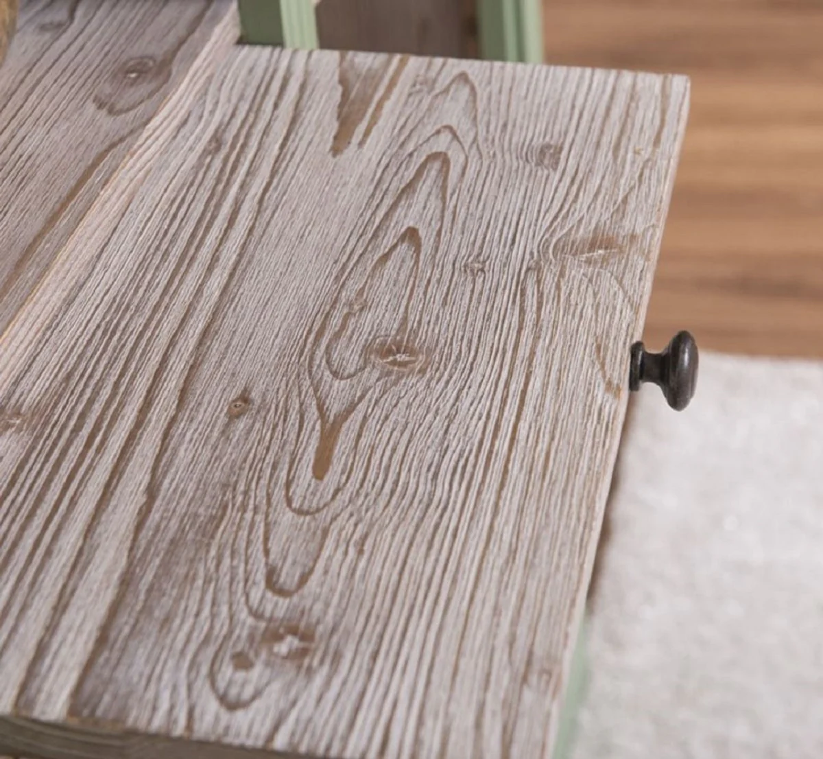 Landhausstil Bücherschrank Grün / Naturfarben 120 x 37 x H. 197 cm - Massivholz Schrank - Regalschrank - Wohnzimmerschrank - Landhausstil Möbel