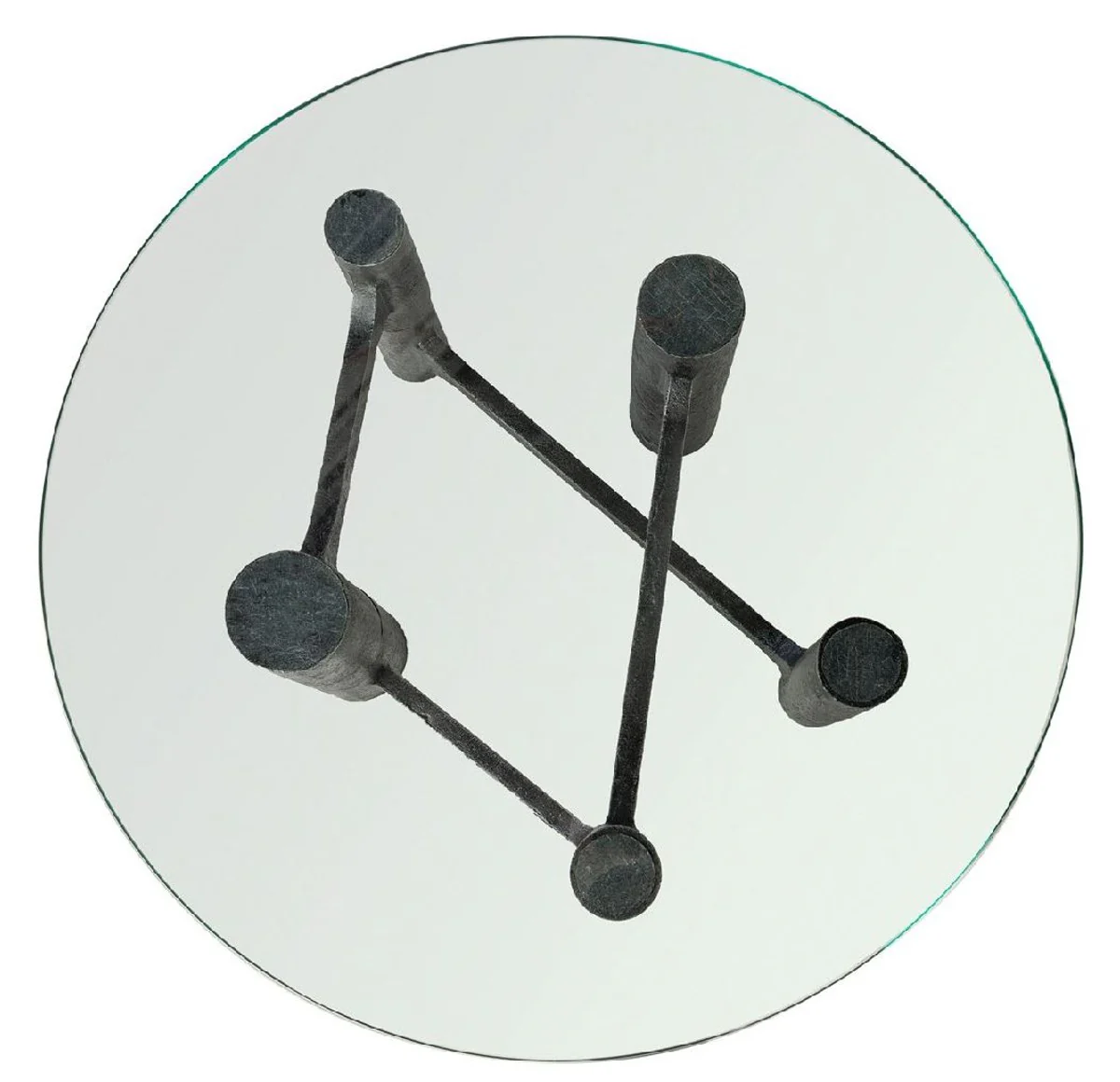 Luxus Couchtisch Antik Schwarz Ø 75 x H. 35,5 cm - Runder Aluminium Wohnzimmertisch mit Glasplatte - Wohnzimmer Möbel - Luxus Möbel - Luxus Einrichtung