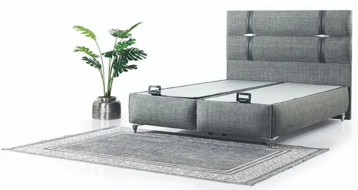 Luxus Doppelbett Grau - Modernes Massivholz Bett - Moderne Schlafzimmer & Hotel Möbel - Luxus Kollektion