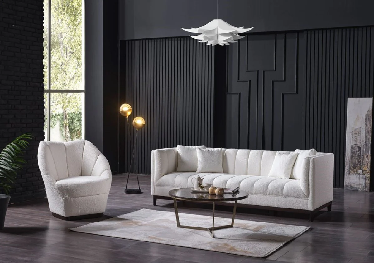 Luxus Couchtisch Schwarz / Messing Ø 90 x H. 41 cm - Runder Wohnzimmertisch mit Kunstmarmor Tischplatte - Wohnzimmer Möbel - Hotel Möbel - Luxus Möbel