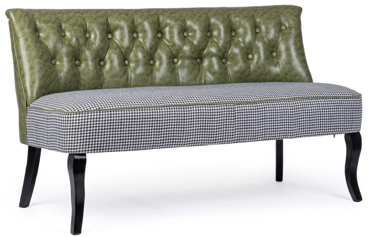 Luxus Chesterfield Kunstleder Sofa Dunkelgrün / Weiß / Schwarz 136 x 66 x H. 76 cm - Wohnzimmer Sofa - Wohnzimmer Möbel - Chesterfield Möbel - Luxus Möbel - Luxus Einrichtung