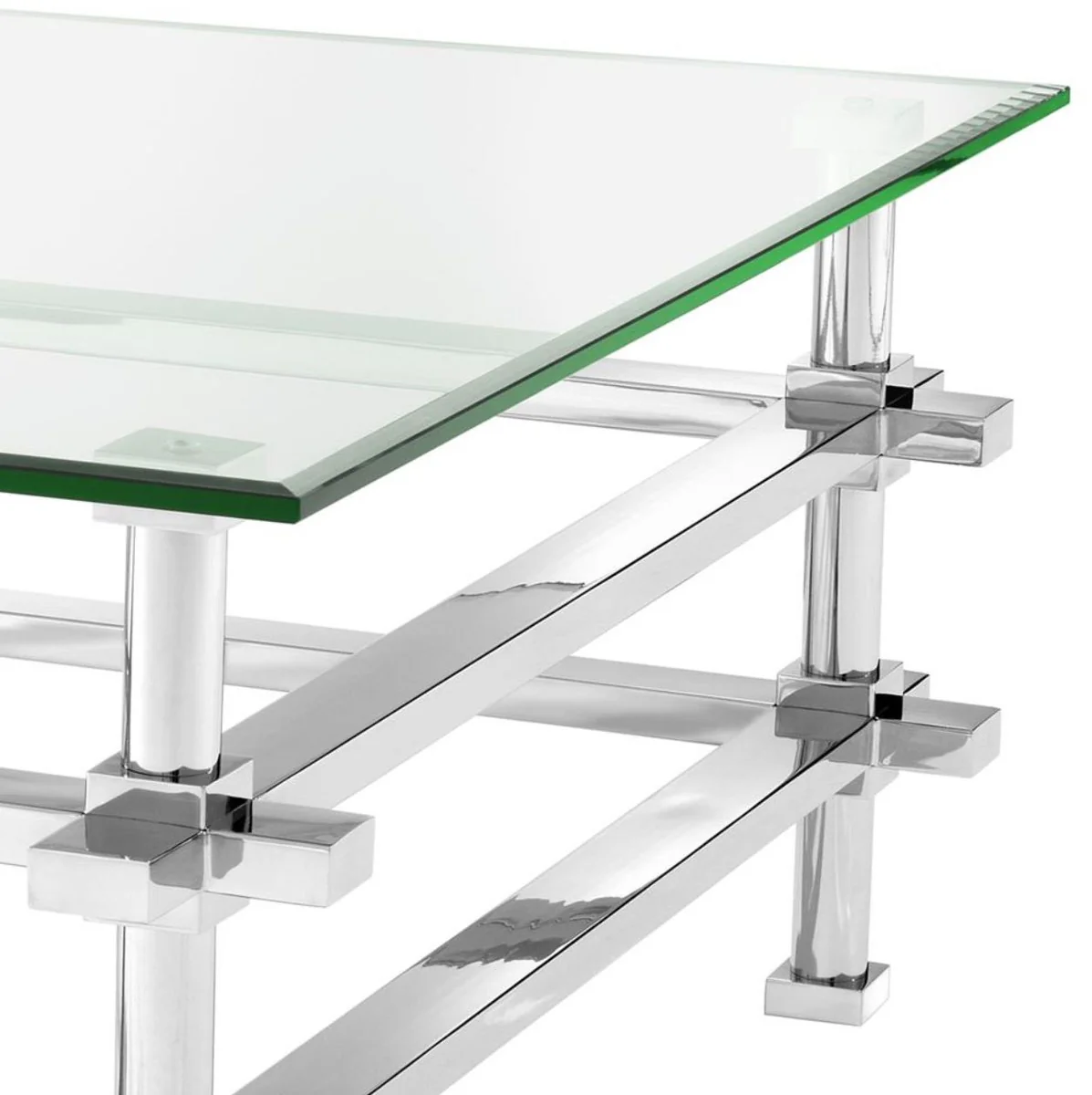 Luxus Couchtisch Silber 100 x 100 x H. 45,5 cm - Edelstahl Wohnzimmertisch mit Glasplatte