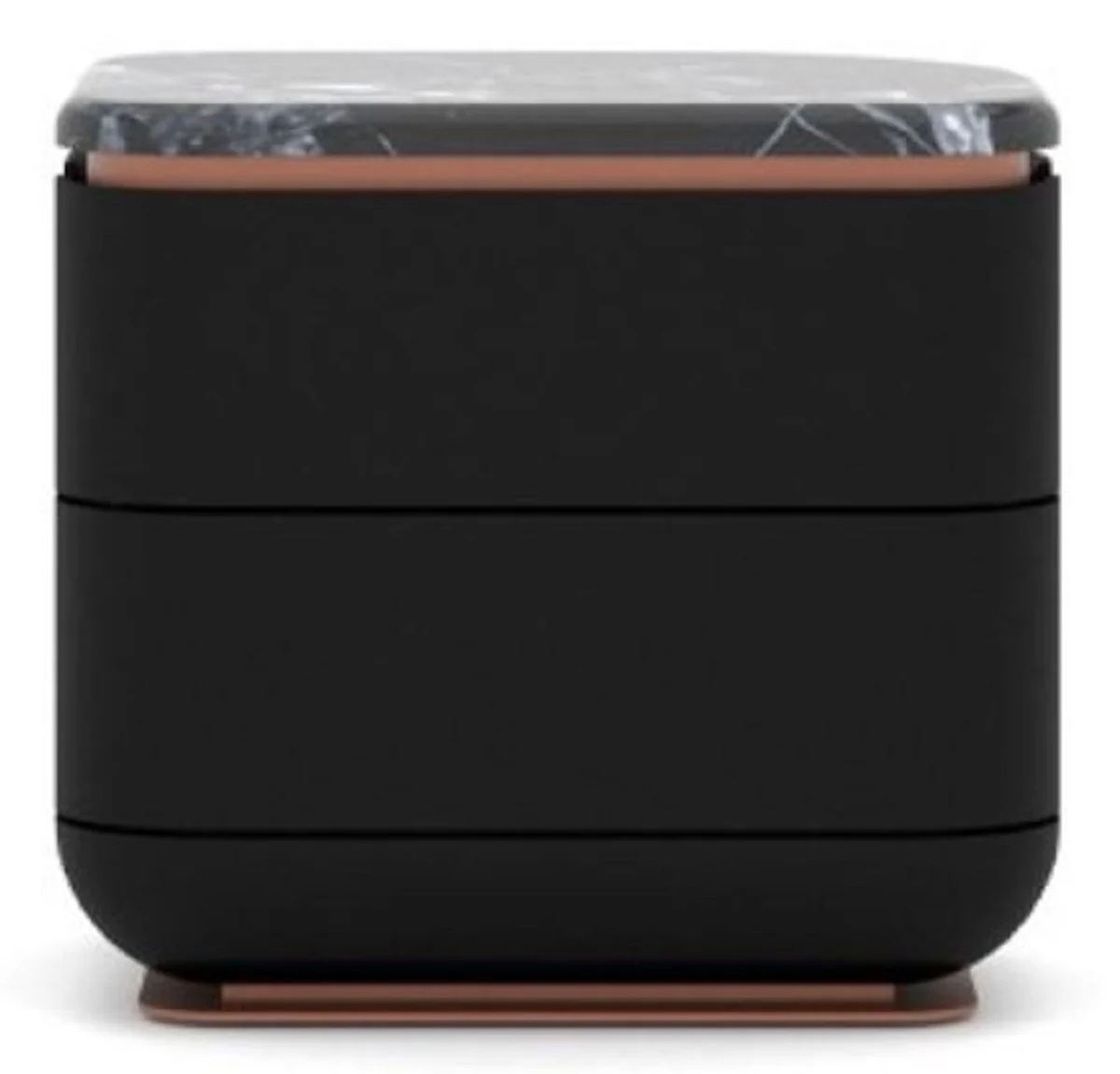 Luxus Nachtkommode Schwarz / Kupfer 60 x 50 x H. 57 cm - Massivholz Nachttisch mit 2 Schubladen und Marmorplatte - Schlafzimmer Möbel - Hotel Möbel - Luxus Möbel