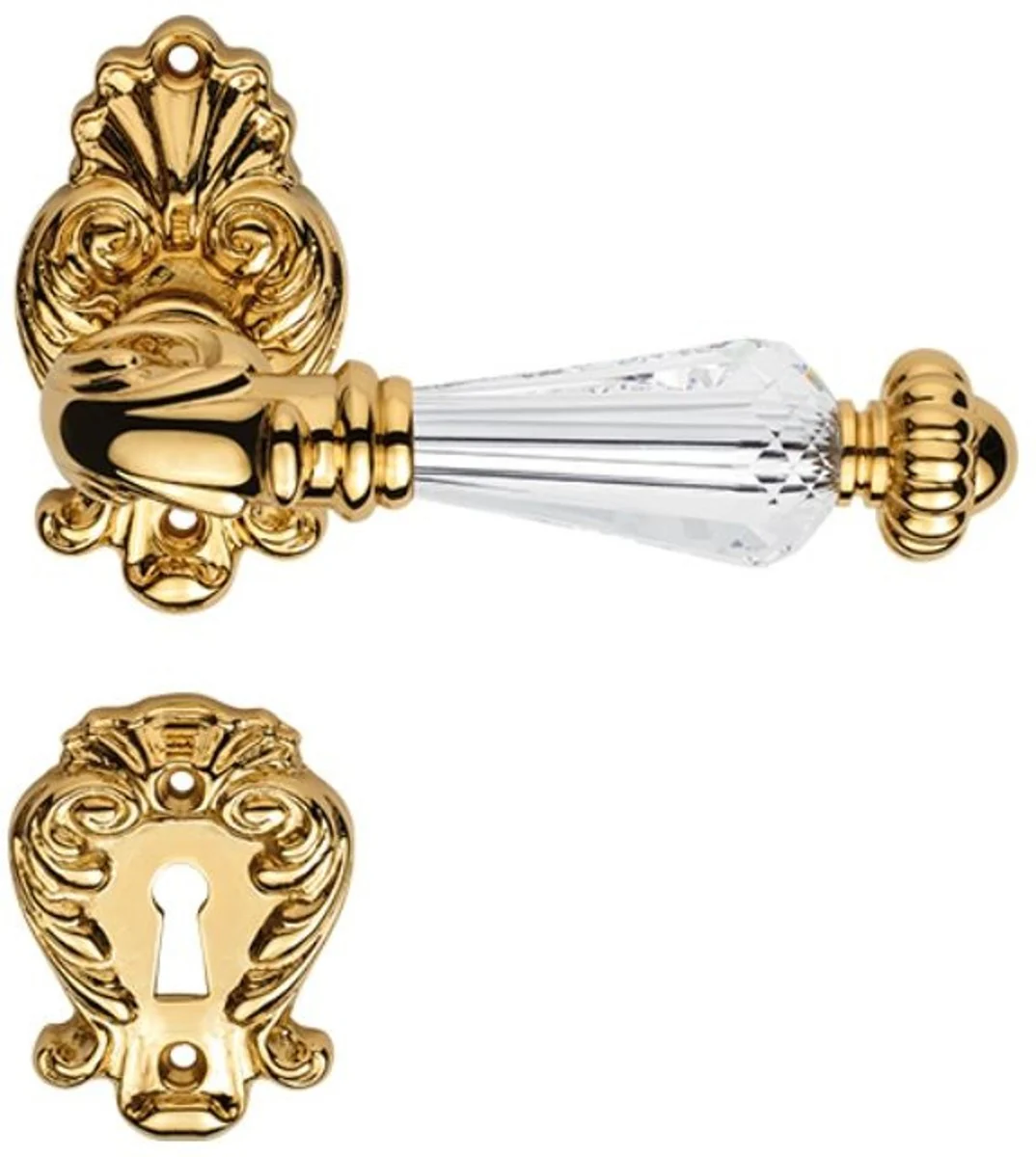Luxus Barock Messing Türgriff Set mit Swarovski Kristallglas Gold 13,4 x H. 8,2 cm - Luxus Kollektion