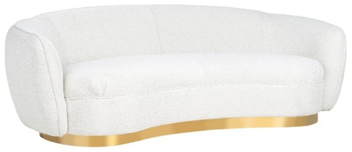 Luxus Sofa Weiß / Gold 221 x 98 x H. 72 cm - Gebogenes Wohnzimmer Sofa - Wohnzimmer Möbel - Wohnzimmer Einrichtung - Luxus Möbel - Luxus Einrichtung - Möbel Luxus