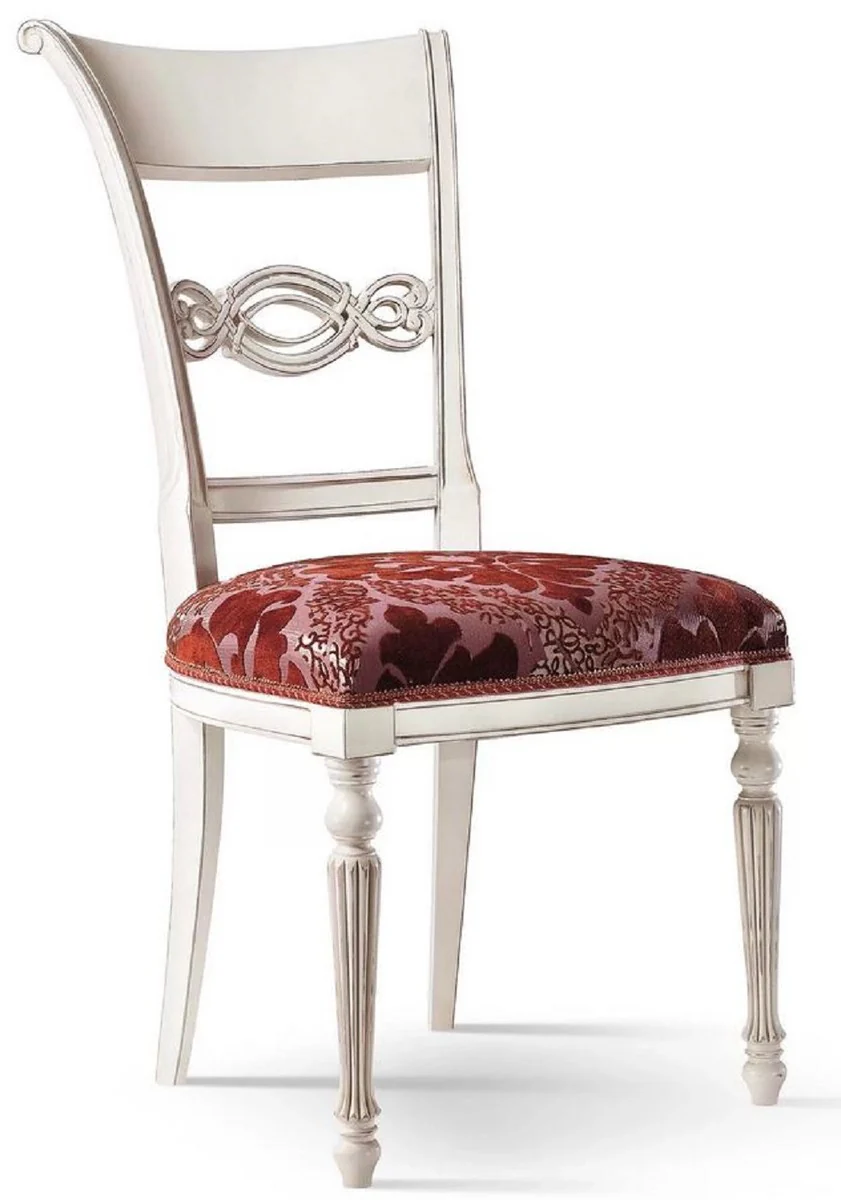Luxus Barock Esszimmerstuhl Set Bordeauxrot / Rosa / Weiß - Edles Barock Esszimmer Stühle 6er Set - Barock Esszimmer Möbel - Luxus Qualität - Made in Italy