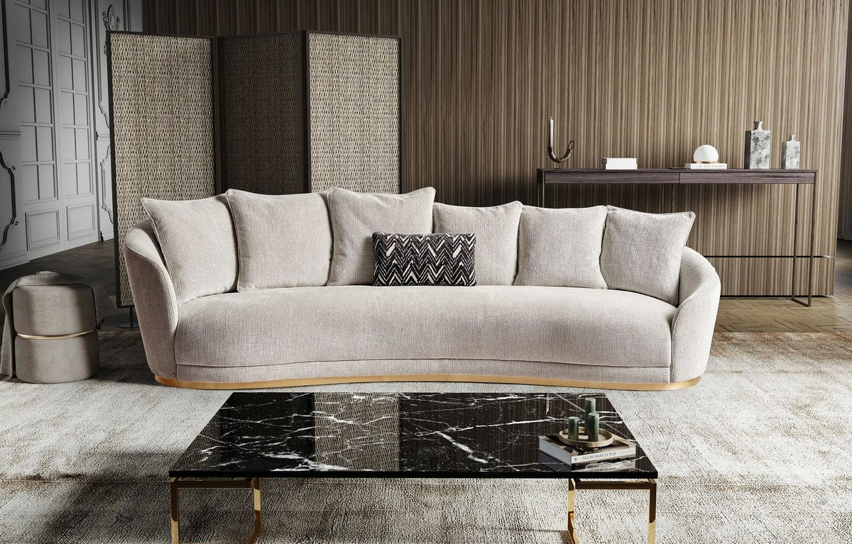 Luxus Sofa Hellgrau / Messing 308 x 110 x H. 90 cm - Gebogenes Wohnzimmer Sofa - Hotel Sofa - Wohnzimmer Möbel - Hotel Möbel - Luxus Möbel - Luxus Einrichtung - Wohnzimmer Einrichtung