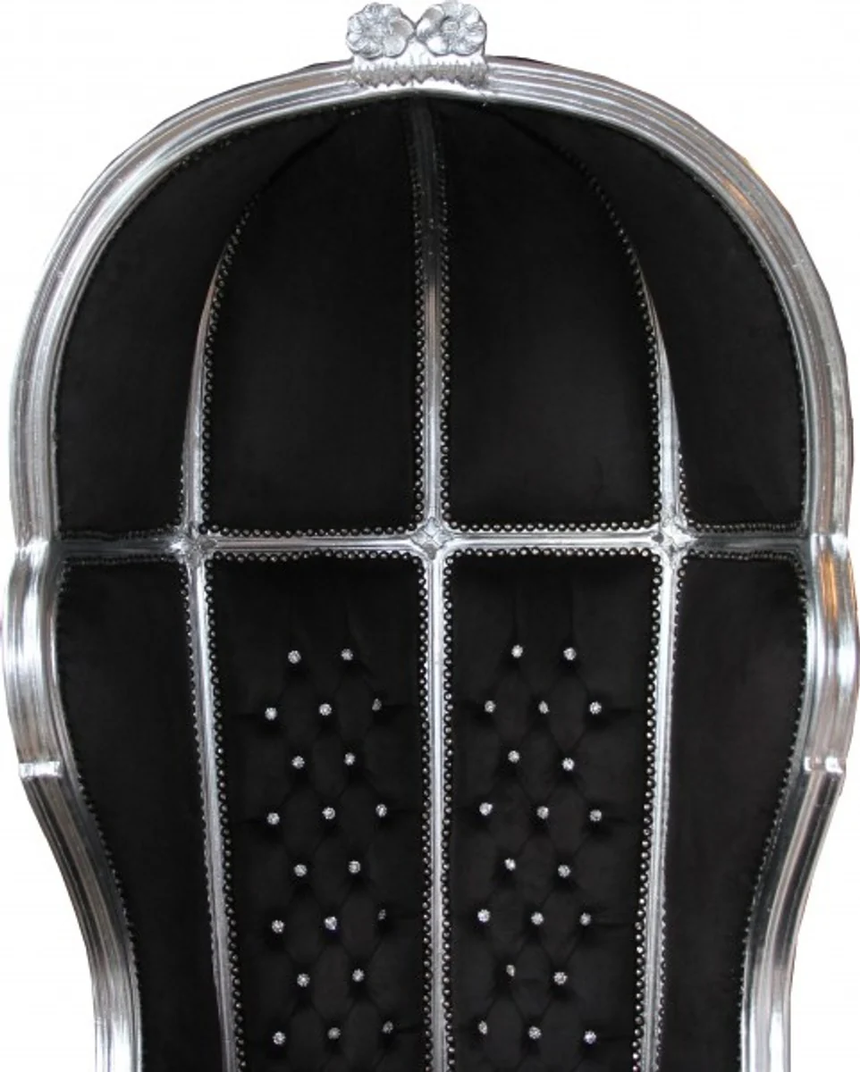 Barock Thron Sessel Victory Schwarz / Silber mit Bling Bling Glitzersteinen - Balloon Chair - Thron Stuhl Tron