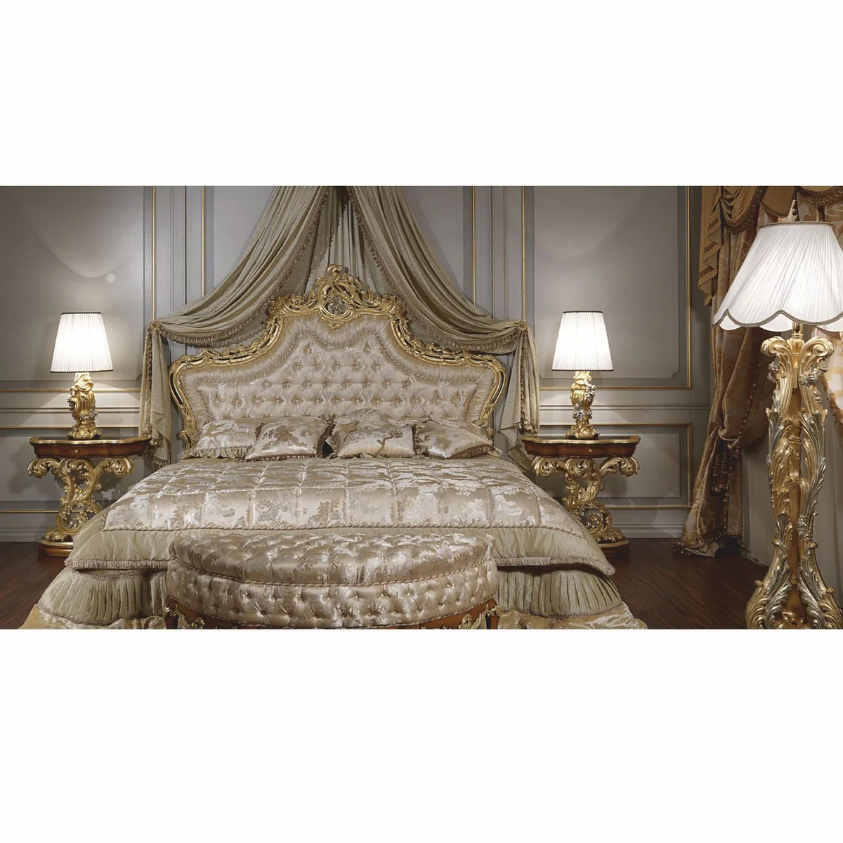 Luxus Barock Tischleuchte Gold / Silber / Weiß H. 85 cm - Made in Italy