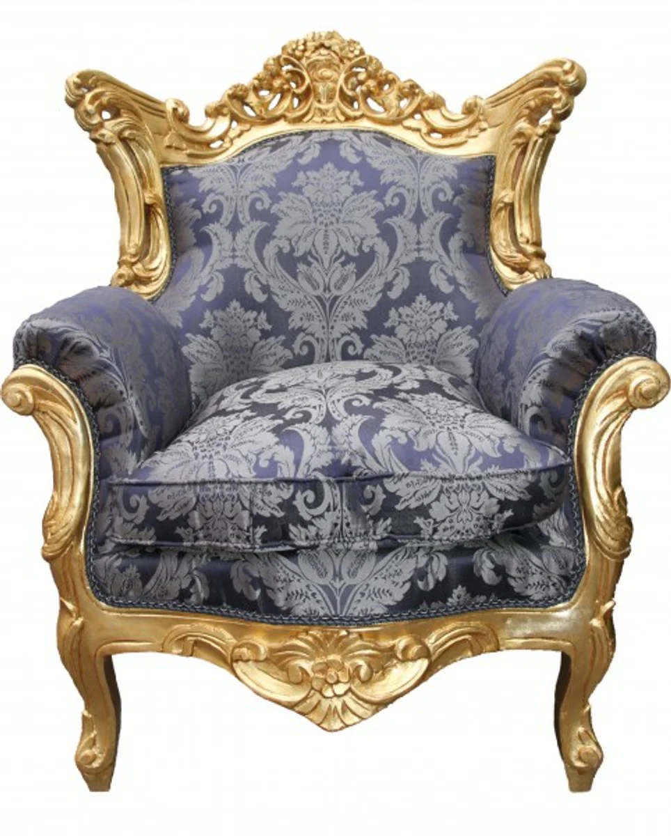 Barock Sessel Al Capone Mod2 Royal Blau Muster / Gold
