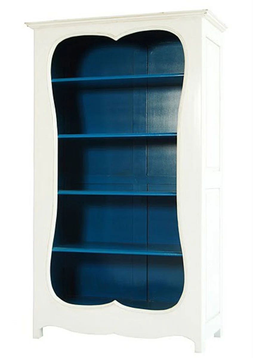 Barock Bücherschrank Weiss / Blau B 110 x H 185 cm Bücherregal Regal Schrank