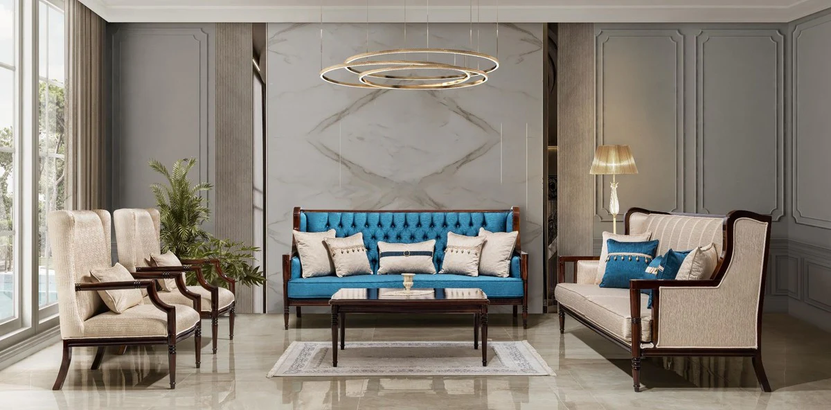 Luxus Barock Sofa Beige / Dunkelbraun 230 cm