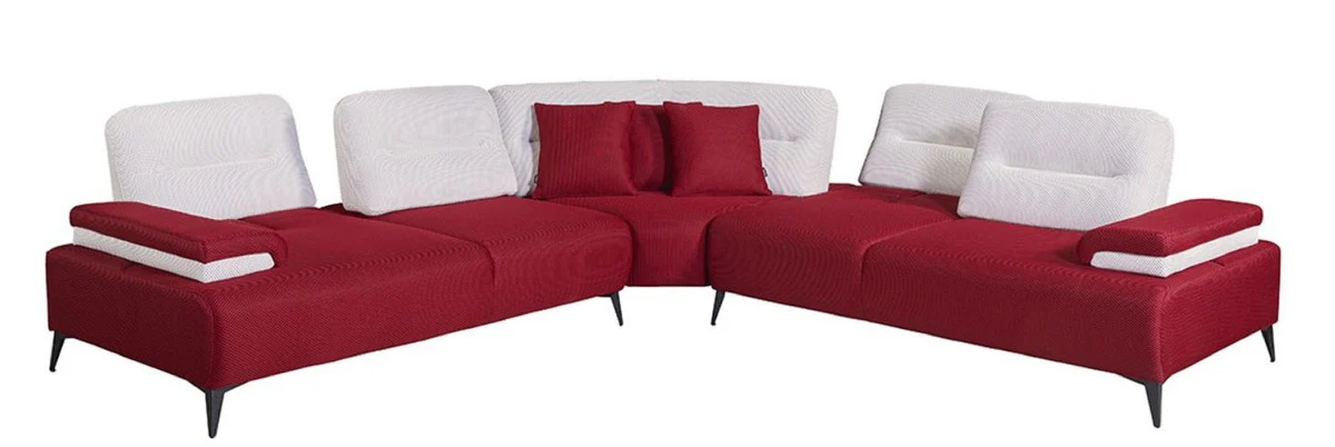 Luxus Ecksofa Bordeauxrot / Weiß / Grau 310 x 310 cm - Wohnzimmer Sofa