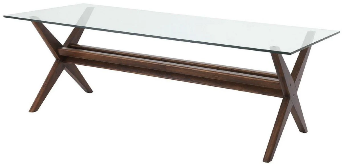 Luxus Esstisch Braun 230 x 100 x H. 77 cm - Massivholz Küchentisch mit Glasplatte - Rechteckiger Esszimmertisch - Luxus Esszimmer Möbel