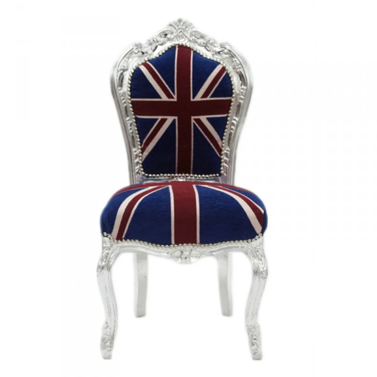 Bew! Barock Esszimmer Stuhl Union Jack / Silber - Möbel Antik Stil