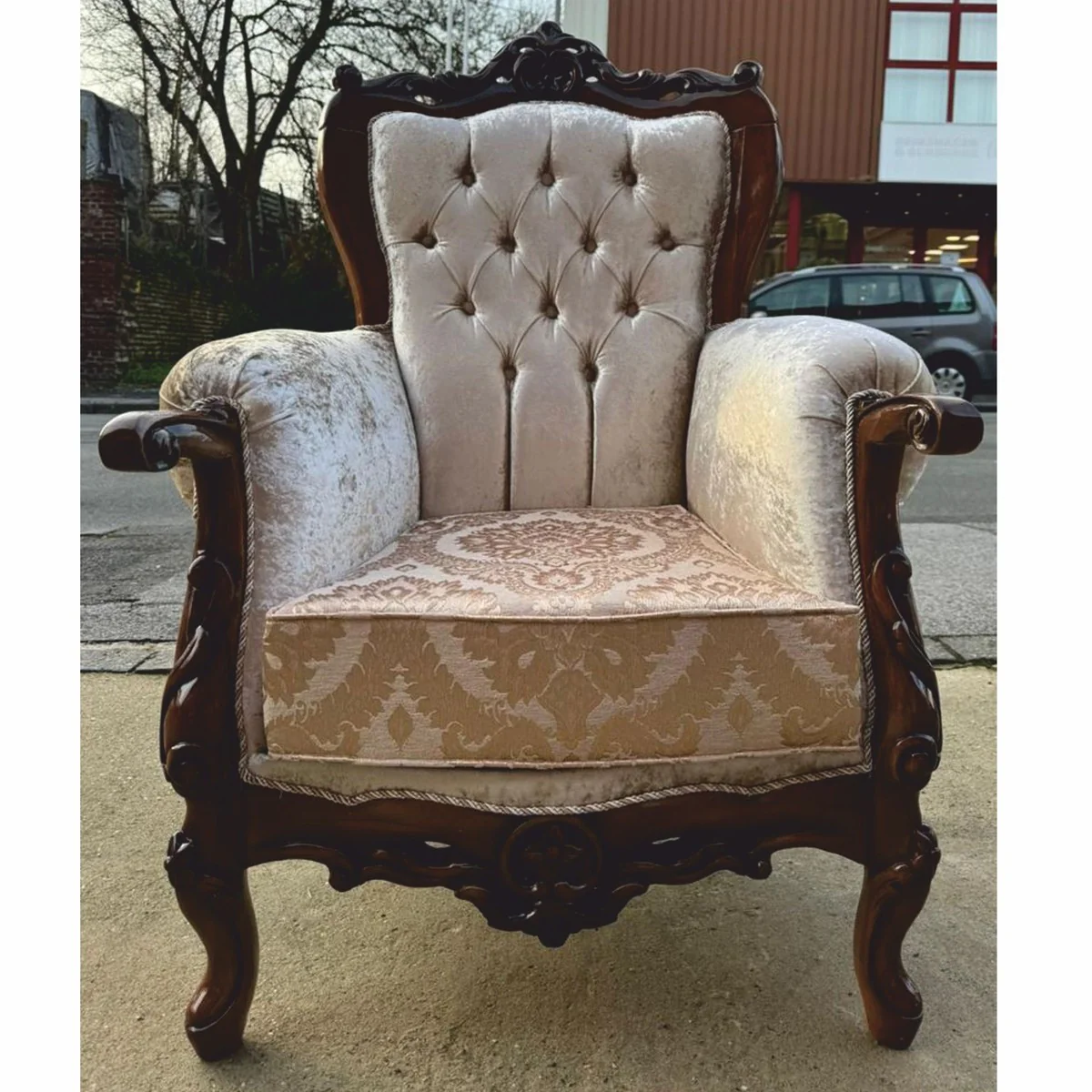 Luxus Barock Wohnzimmer Set Silber / Dunkelbraun - Barockstil Möbel