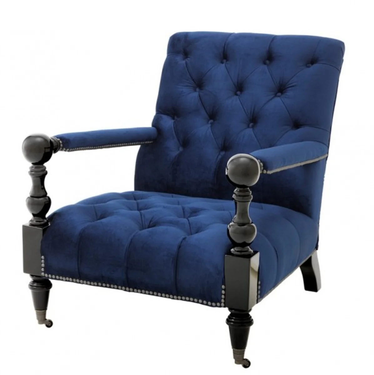 Luxus Barock Sessel Royalblau / Schwarz Klavierlack - Lounge Sessel - Luxury Collection - Art Deco - Belle Epoche
