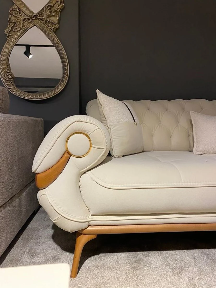 Luxus Chesterfield Wohnzimmer Sofa mit verstellbaren Rückenlehnen Creme / Braun - Chesterfield Wohnzimmer Möbel - Luxus Wohnzimmer Möbel - Luxus Möbel - Luxus Einrichtung