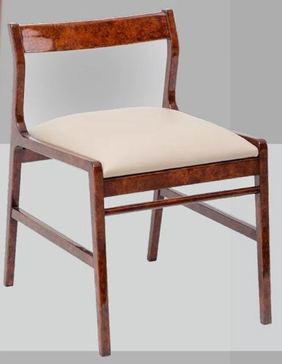 Luxus Esszimmerstuhl 6er Set Braun / Creme 50 x 67 x H. 77 cm - Luxus Massivholz Küchen Stühle - Esszimmer Möbel - Küchen Möbel - Luxus Möbel - Luxus Esszimmer Einrichtung