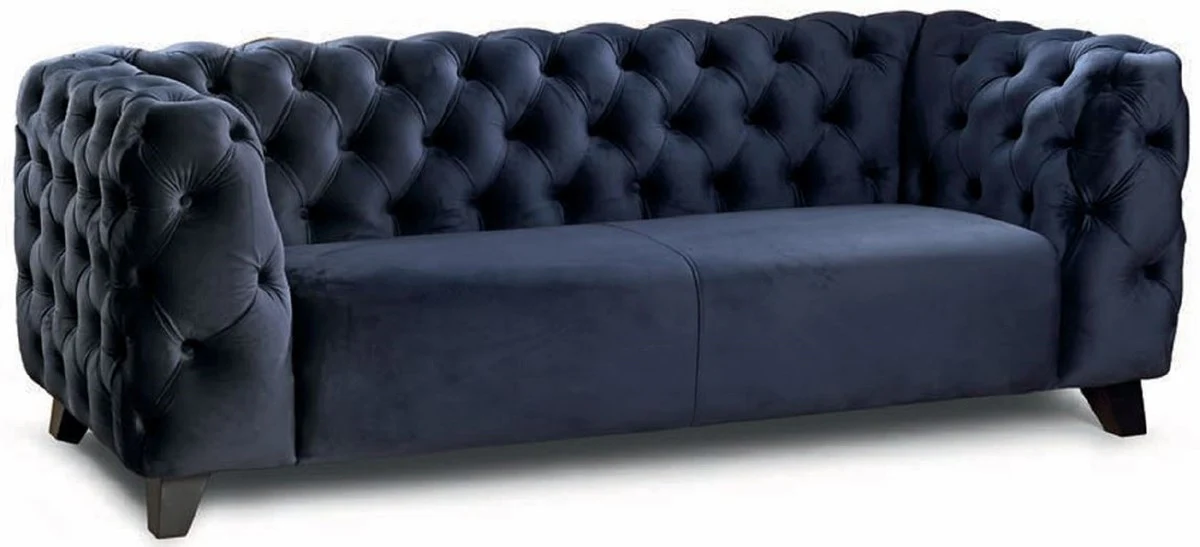 Luxus Chesterfield 3er Sofa Blau / Schwarz 217 cm