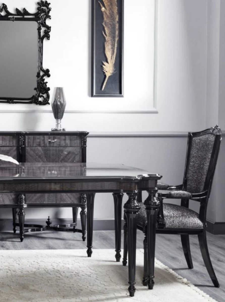 Luxus Barock Esszimmer Set Grau / Schwarz - 1 Barock Esstisch & 8 Barock Esszimmerstühle - Luxus Esszimmer Möbel im Barockstil - Barock Möbel - Edel & Prunkvoll