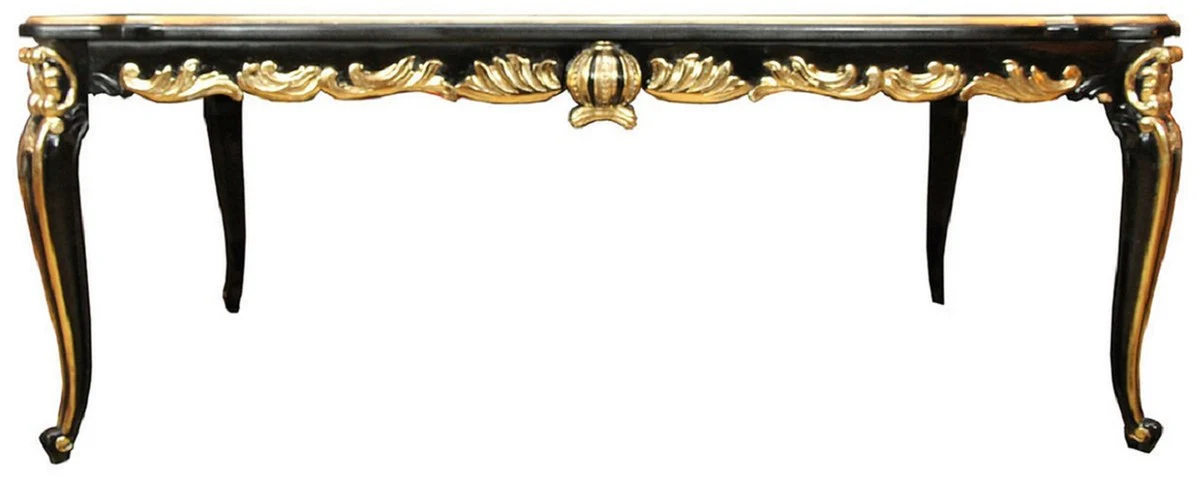 Pompöös by Barock Luxus Esszimmer Set Schwarz / Gold - Pompööser Barock Esstisch mit Glasplatte und 6 Barock Esszimmerstühle designed by Harald Glööckler - Barock Möbel