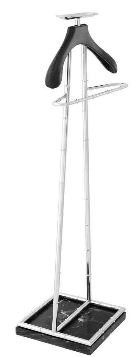 Luxus Dressboy Silber / Schwarz 50,5 x 31 x H. 117 cm - Kleiderständer Garderobenständer Anzugständer Stummer Diener Herrendiener - Luxus Accessoires